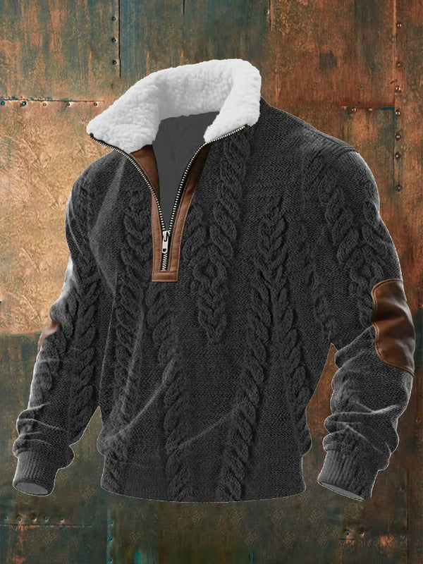 Bram – Zip-Up Sweater with a High Fur-Trimmed Collar