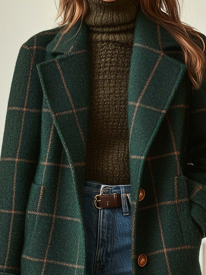 Savanna – Retro Lapel Plaid Tweed Coat