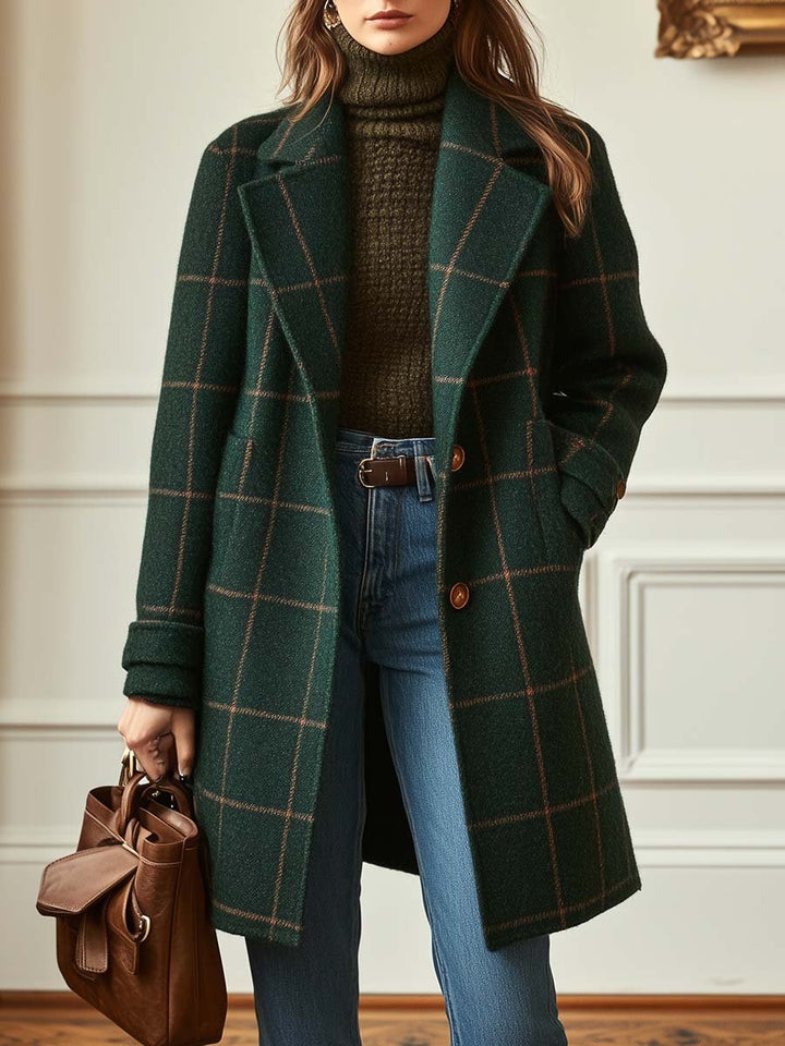 Savanna – Retro Lapel Plaid Tweed Coat
