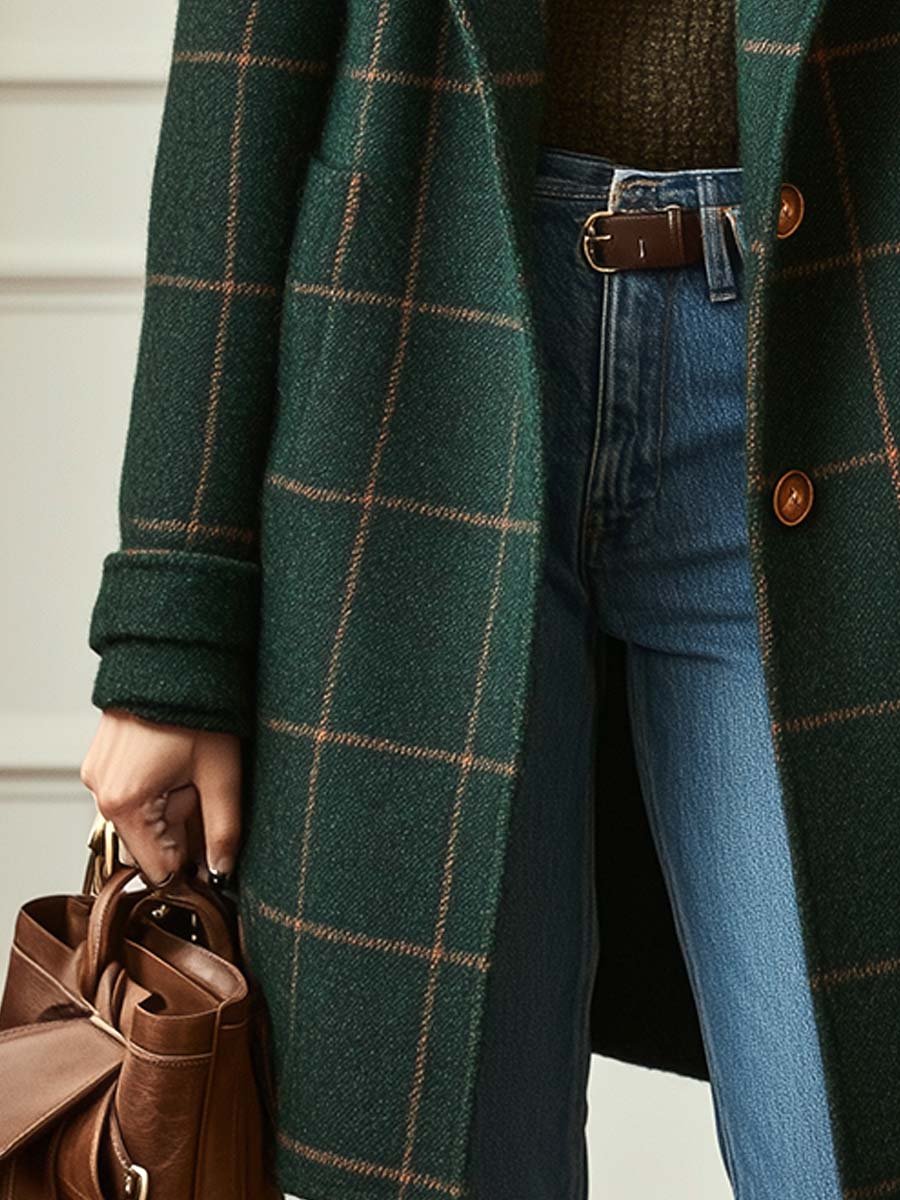Savanna – Retro Lapel Plaid Tweed Coat
