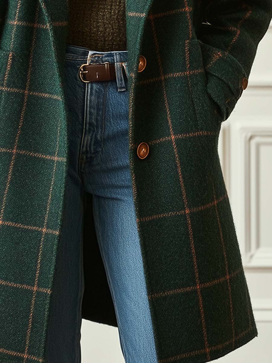 Savanna – Retro Lapel Plaid Tweed Coat
